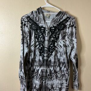 ONE WORLD Gray and Black Knit Top